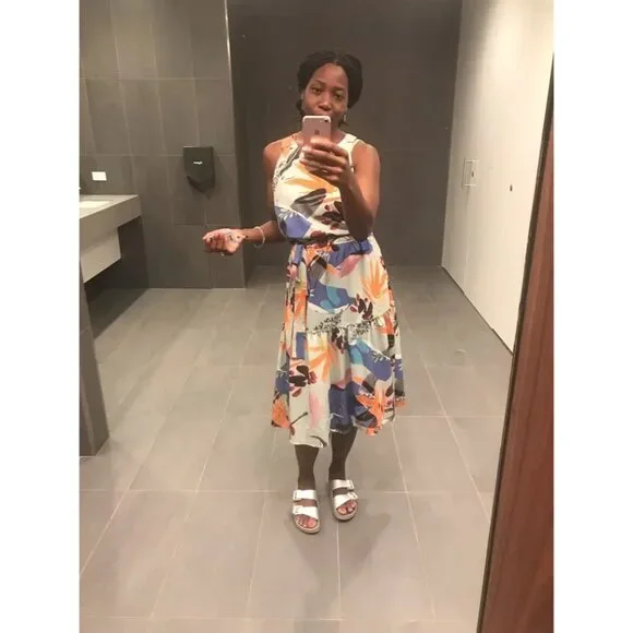 Slate & Willow Geometric Tiered Boho Whimsy Retro A-Line Dress Sage Green US 2 - Picture 5 of 16